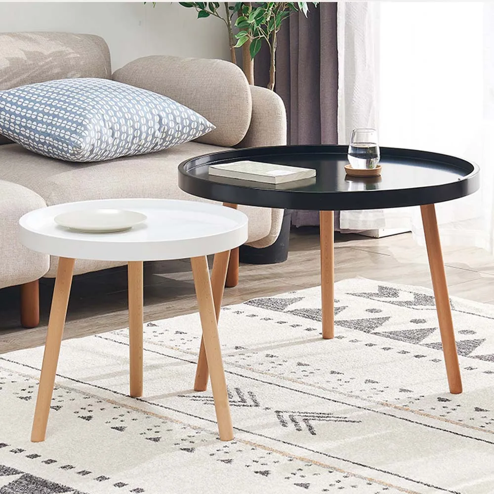 Nordic Style Coffee Table Simple Living Room Small House Type Disc Waterproof Table Balcony Bedroom Solid Wood Legs Firm Durable