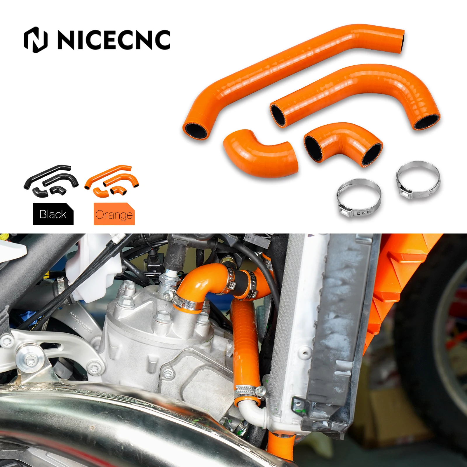

NICECNC For KTM EXC300 XC300 SX250 XCW300 EXC XCW 250 300 2024 XC SX 250 300 2023-2024 Silicone Radiator Coolant Hose Clamps Kit
