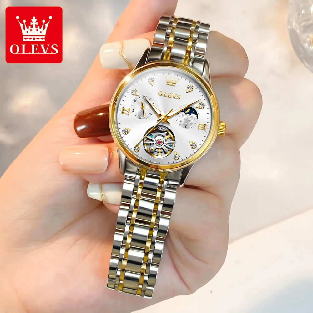 OLEVS6608 Women\'s Watches Luxury Tourbillon Style Original Automatic Mechanical Watch for Woman Waterproof Luminous Ladies Watch