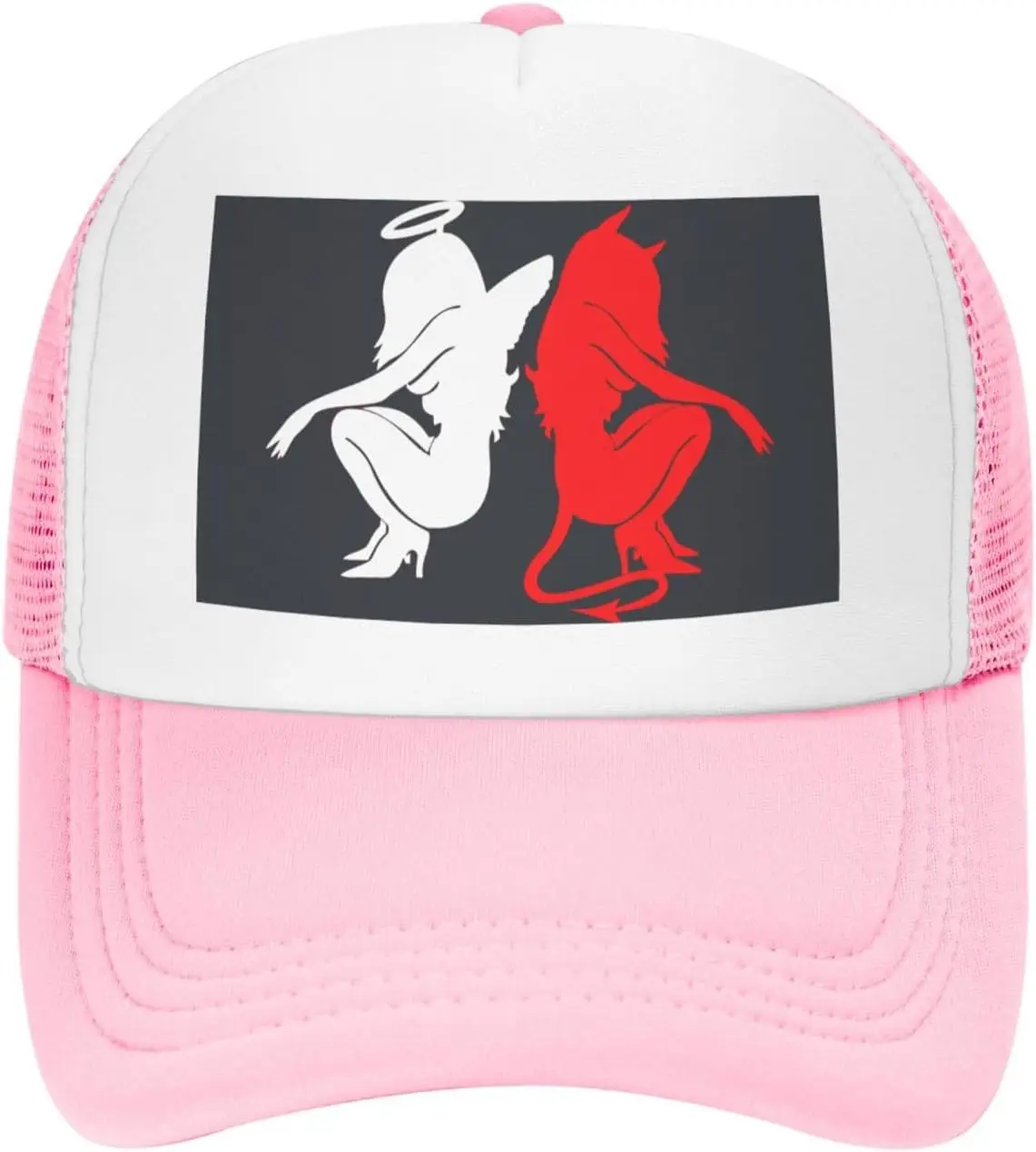 Devil-Gemini-Angel-Demon-Trucker-Hat-Polyester-Mesh-Adjustable-Baseball-Cap-Casual