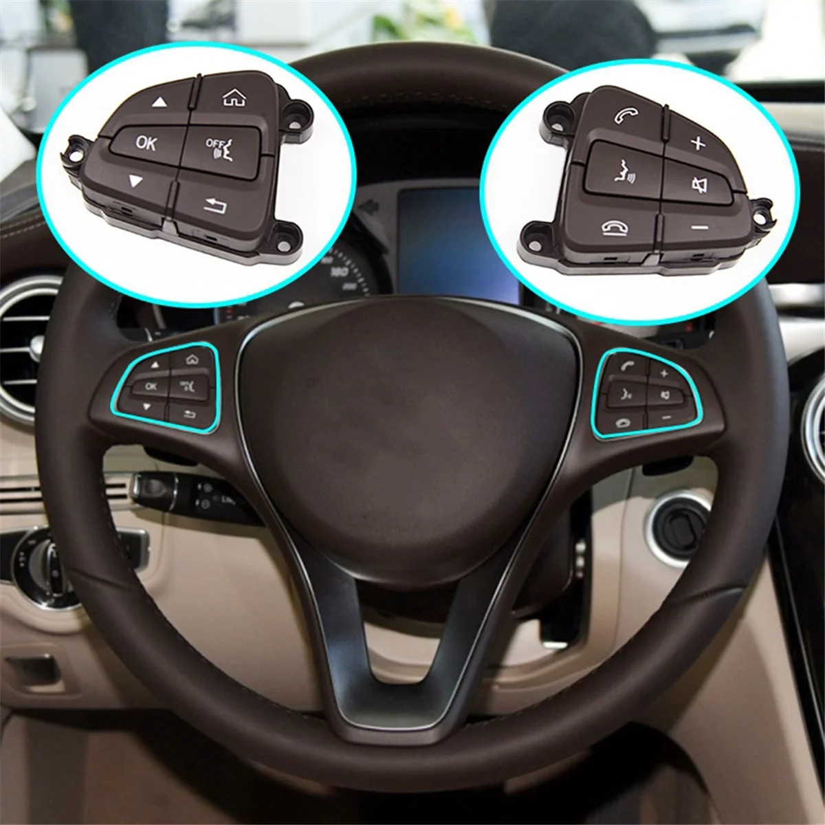 Car MultiFunction Steering Wheel Control Switch Buttons for Mercedes BENZ C GLC Class W205 A0999050200 A0999050300 Brown