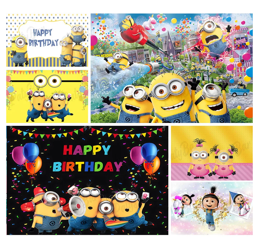 

Kids Birthday Party Baby Shower Little Cute Minions Theme Decoration Backdrop Game Poster Photograph Studios Decor Props
