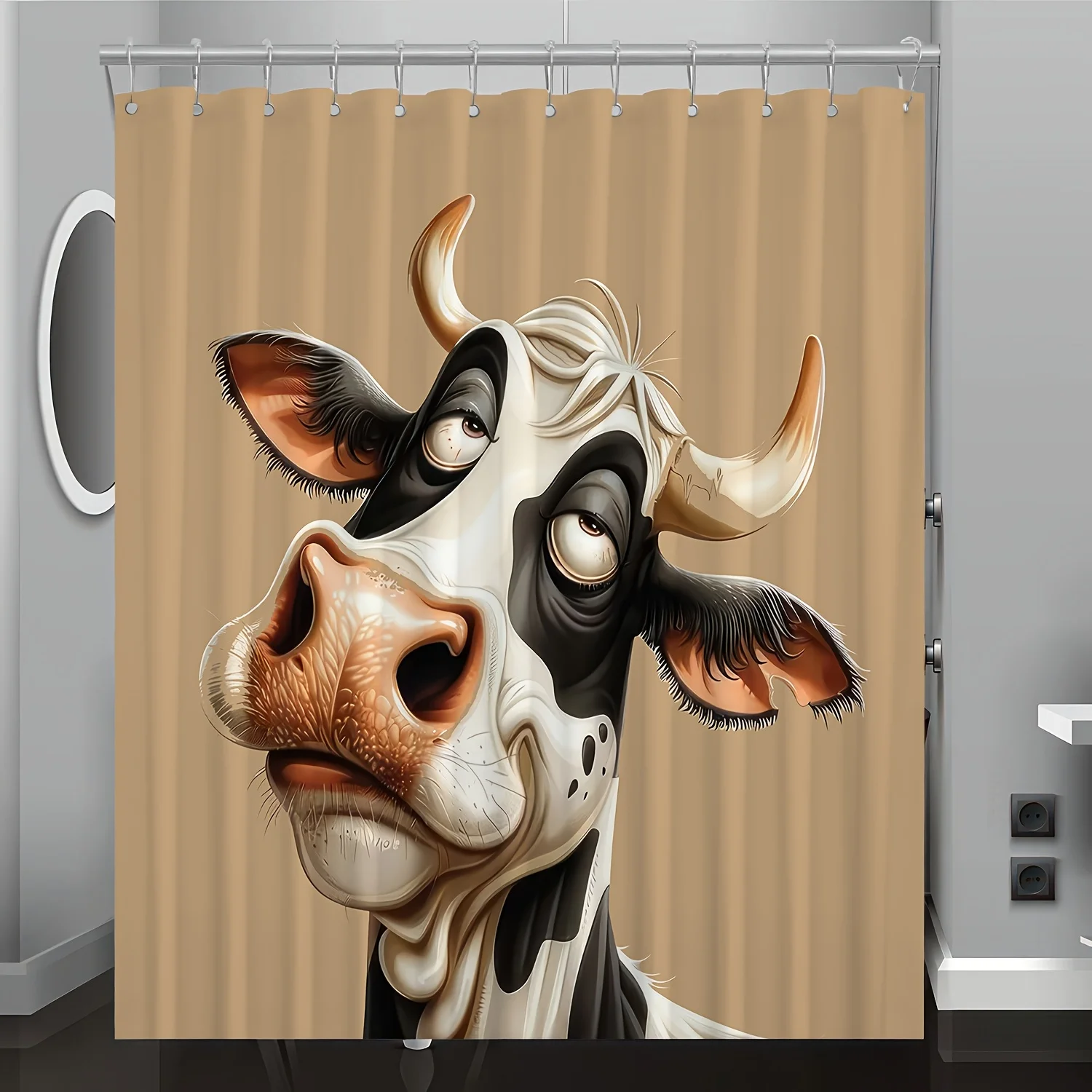 

1pc Funny Cow Print Digital Print Shower Curtain, Bathroom Decoration Home Decor, with Hooks, Machine Washable, Four Seasons Was