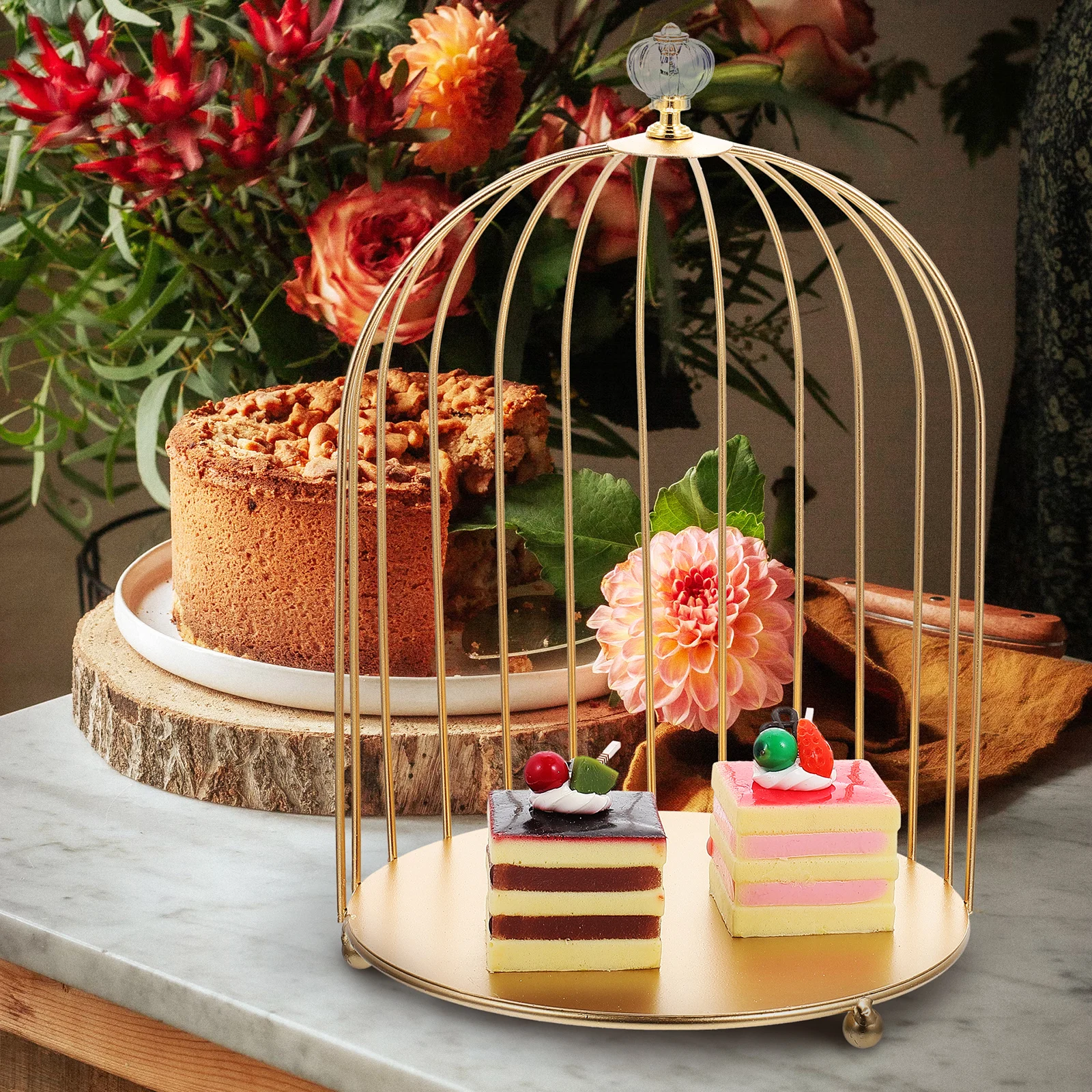 Golden Bird Cage Cake Stand Decorative Multi-Function Dessert Display Rack Makeup Organizer Holder Wedding Party - Image 5