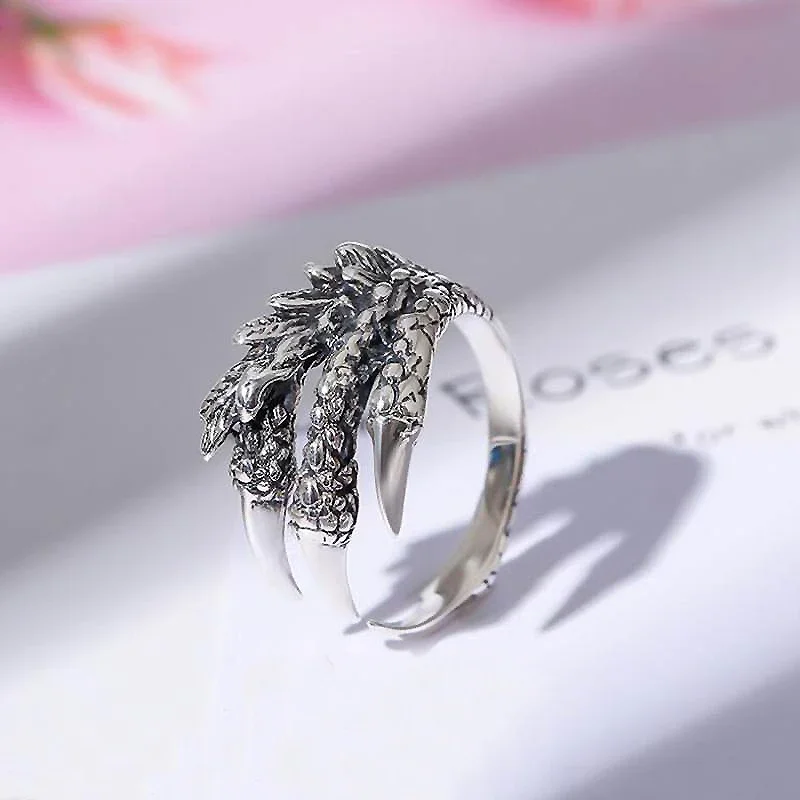 AngLang-Bagues griffe de dragon en argent regardé 925 pour hommes et femmes, style punk, bague ouverte antique, bijoux fins, accessoires pour hommes, YRI077