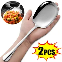 Large Stainless Steel Spoon Thicken Long Handle Soup Spoons Round Scoops for Hot Pot Colander Cooking Utensils Kitchen Tableware