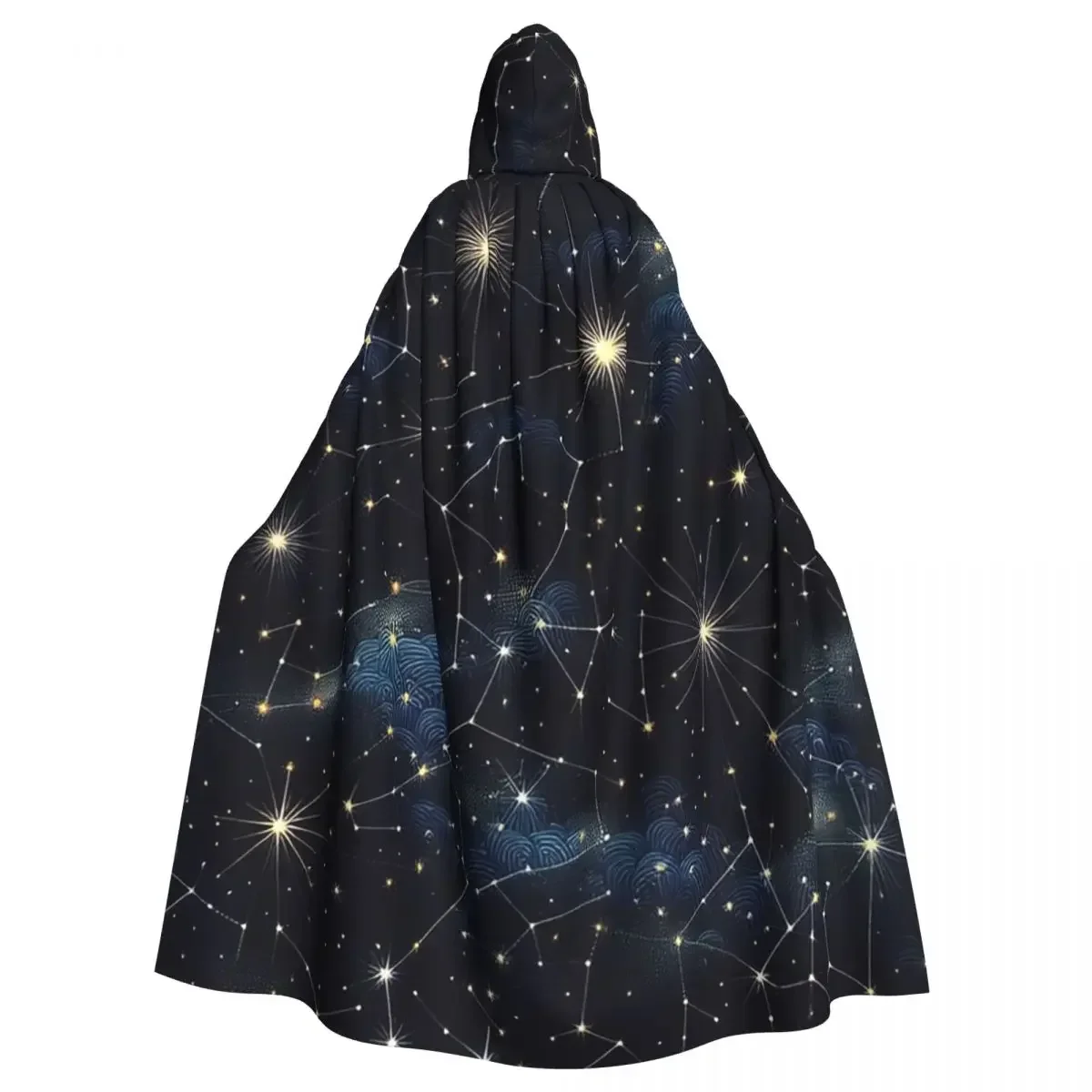 

Night Sky Golden Celestial Stars Zodiac Constellations Long Hooded Cloak Witch Costume Cosplay Cape HalloweenParty Adult Unisex