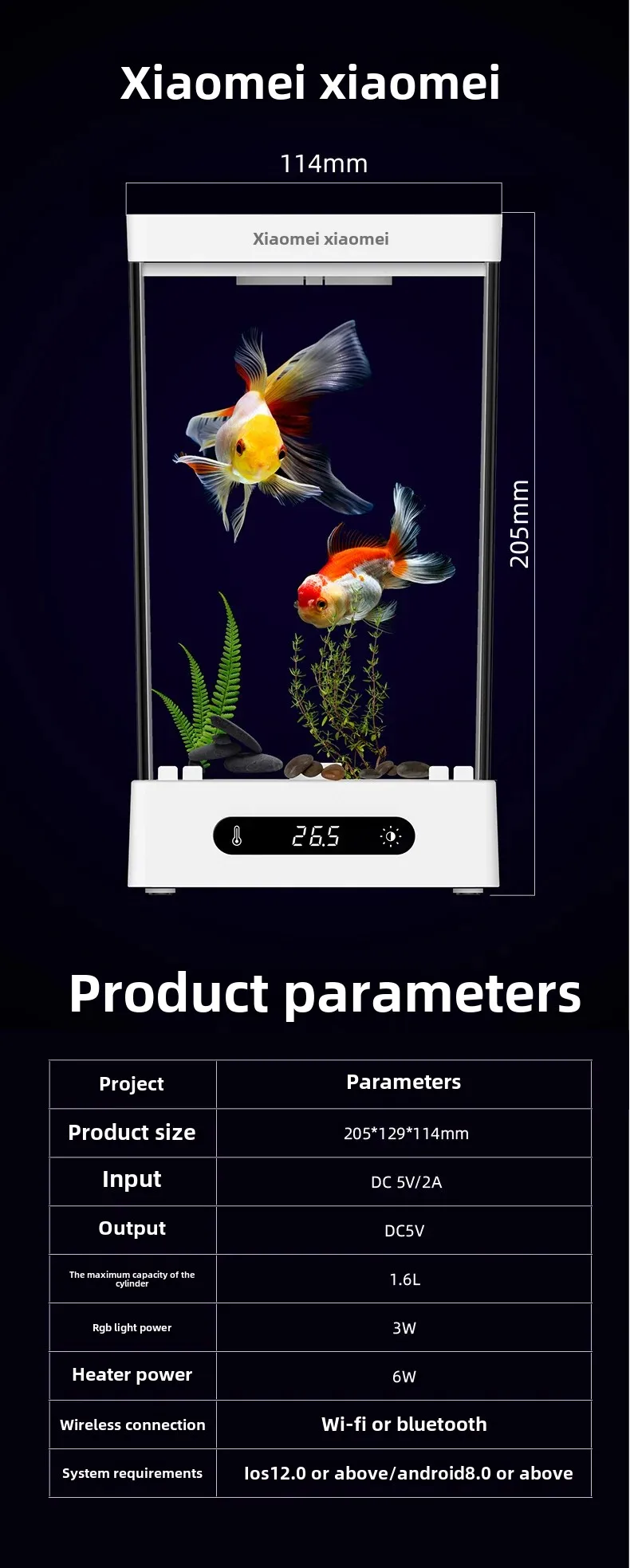 Smart Betta Fish Tank Mini Desktop Aquarium with Constant Heating Thermostatic Full Color LED Light Eco Night Lamp