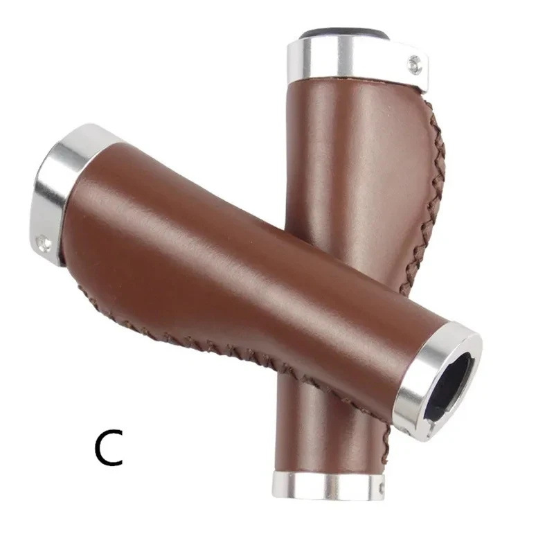 Bicycle Grips Retro brown PU Leather Handlebar Grip Lock on Ergonomic Design Handlebar Cap Bicycle Cuffs mtb Bike Accessories