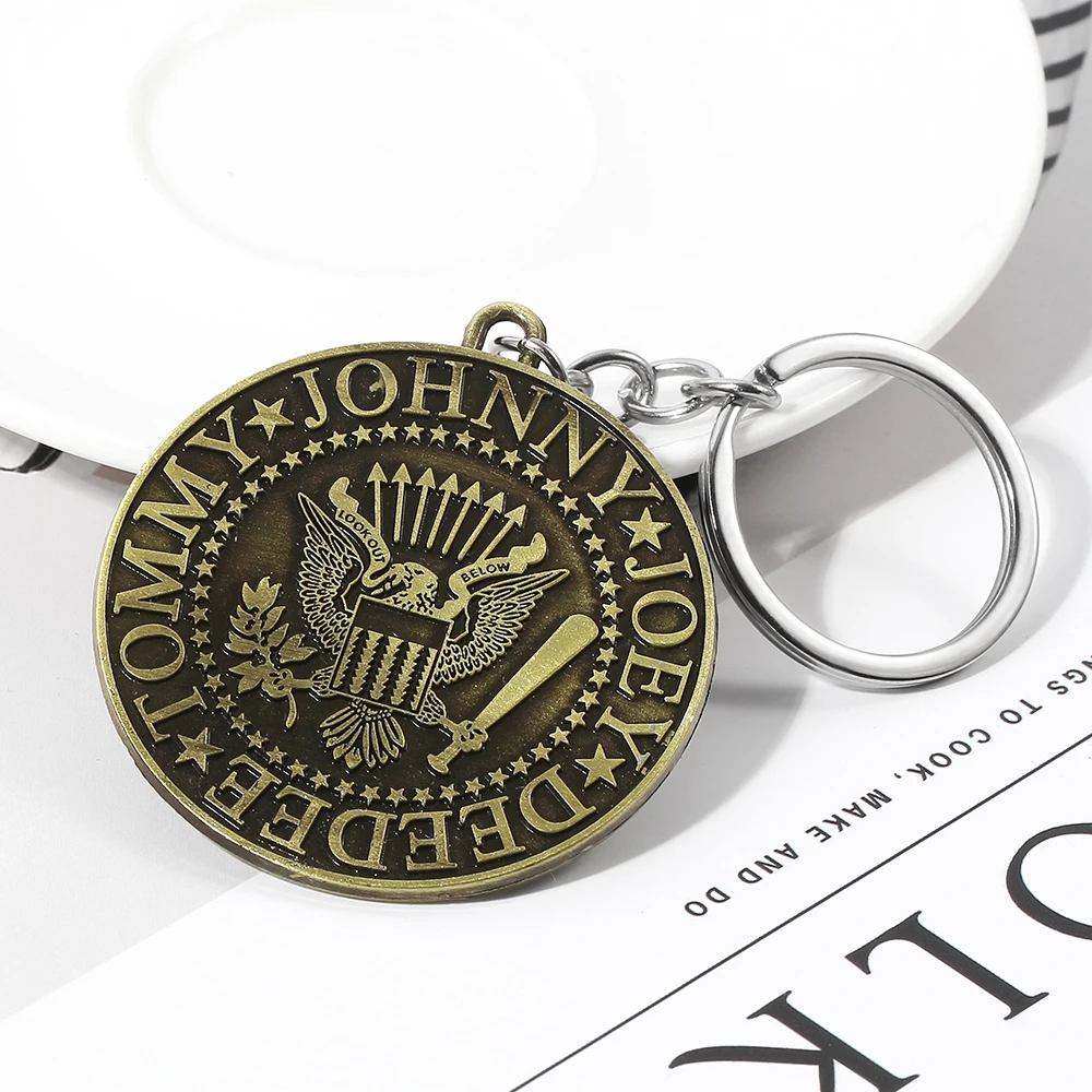 Retro Creative Rock Punk Band Logo Metal Keychain Pendant Fashion Backpack Ornament Keyring Accessory view 5