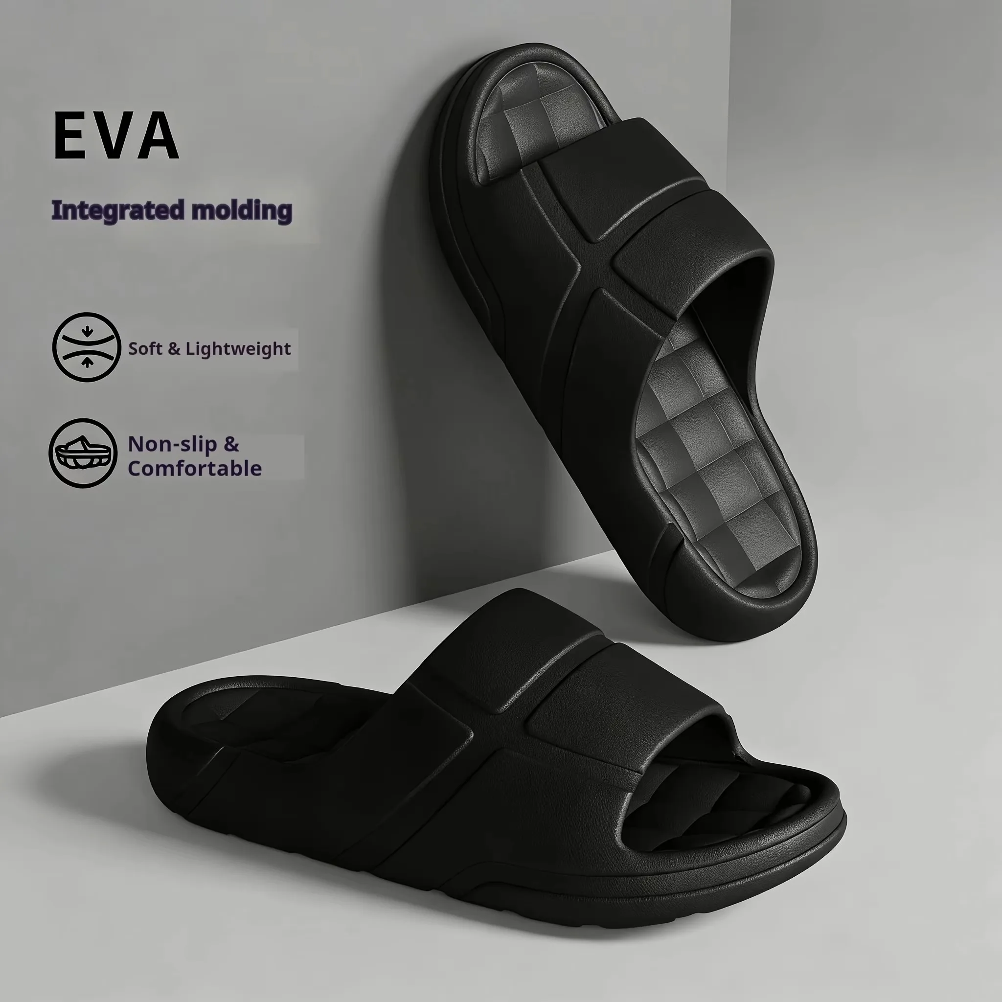 Men Fashion EVA Slide Slippers Integrated Molding Non Slip Open Toe Sandals Casual Indoor Outdoor Shower Beach Slides