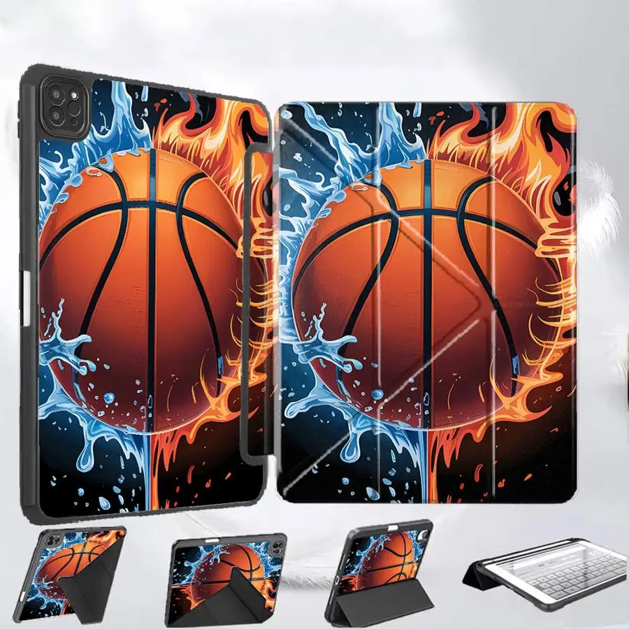 

Чехол для планшета Water Flame Basketball с подставкой для iPad Pro 11-го, 10-го, 9-го, 8-го, 7-го поколений, 12.9-дюймовых моделей Pro 2025, Mini 6, 7, Air 4, 5, M3, M2, M4, 11-дюймовых моделей