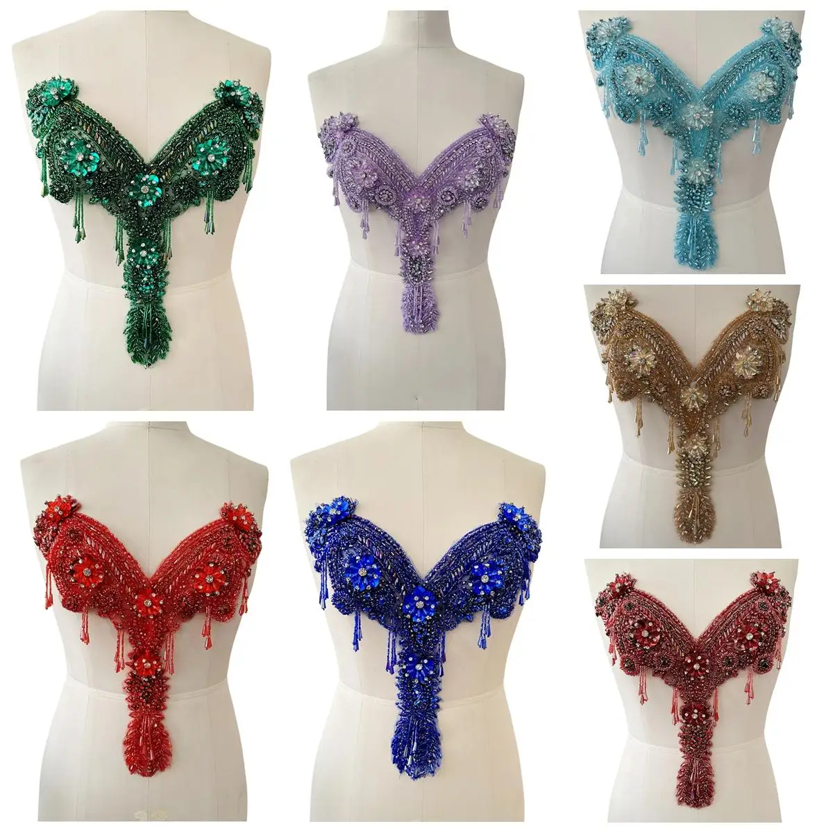 Appliqued Beaded Diamond Crystal Bra Tassel Apparel Decoration Evening Dress Neck Fabric Luxury Handmade Rhinestone Material