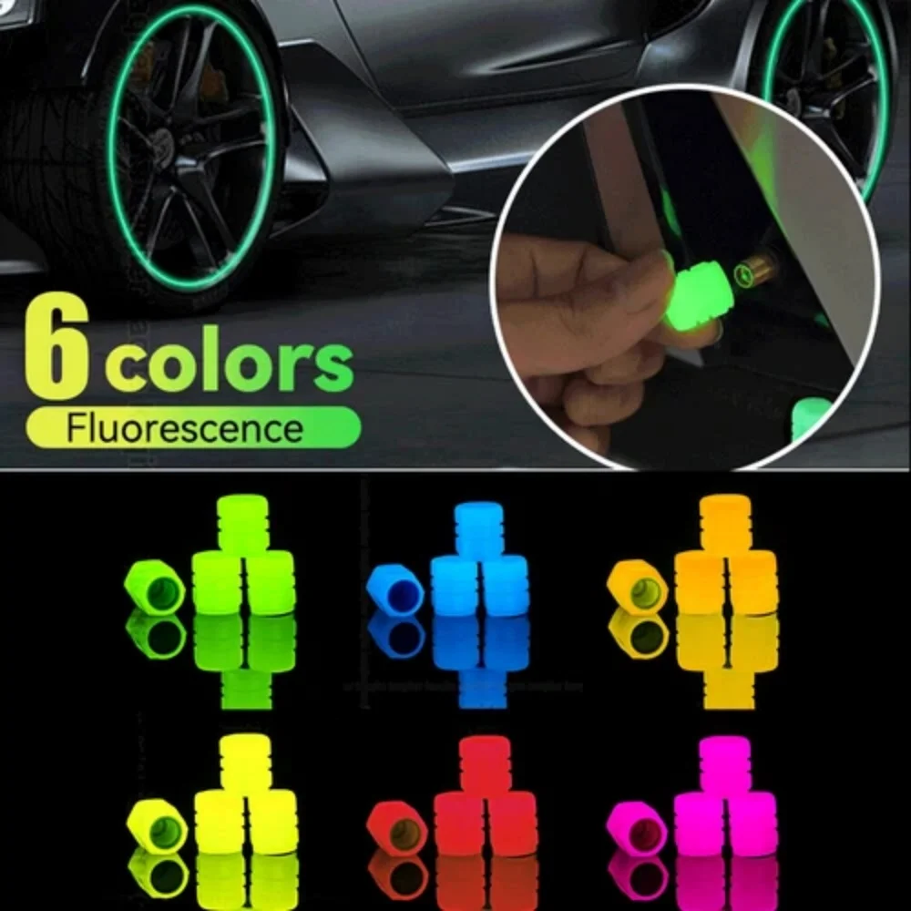 

4Pcs Glow in The Dark Tire Valve Caps Luminous Valve Stem Caps Fluorescent Tire Valves Cover for Motorcycle Bike Universal