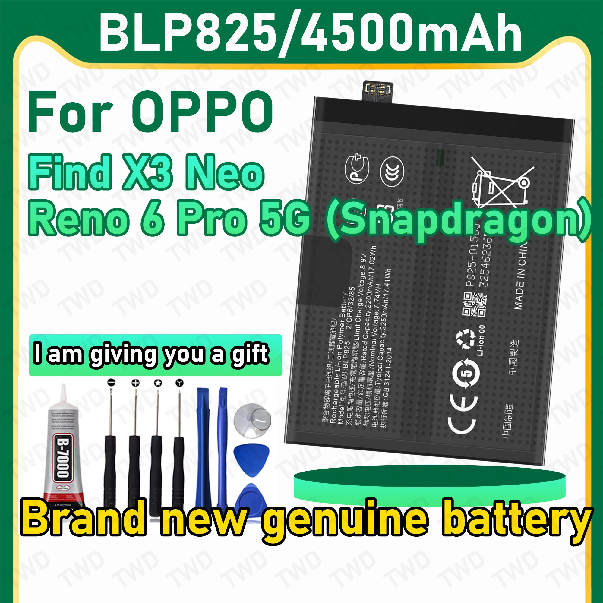 

BLP825 Large capacity Battery For OPPO Find X3 Neo/Reno 6 Pro 5G Snapdragon Batteries New High Quanlity+Free Tools