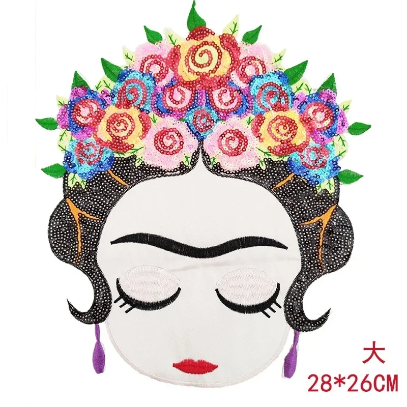 Mexican Figure Sequin Patches Flower Badges Iron-on Patches Clothing Accessories Bead Embroidery Patch Applique Diy Sticker