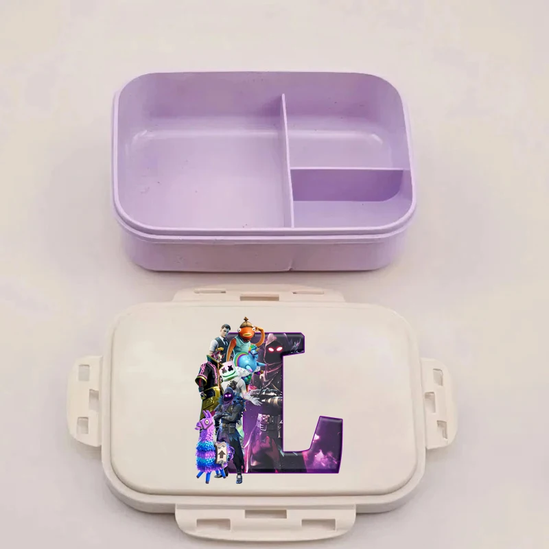 Fiambrera Fortnites Bento, contenedores de almacenamiento de alimentos nocturnos de fortaleza de Anime, A-Z con letras impresas, fiambrera de Picnic para niños, estuches para cena de oficina