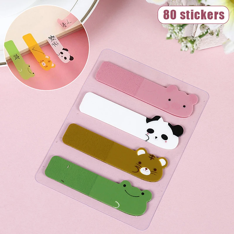 Cartoon Animals Index Stickers, Transparent Label Stickers, DIY Sticky Notes, Escritório e Material Escolar, 80 Páginas