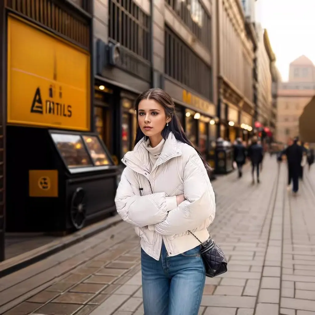 

Women's High Waist Cotton-Padded Jacket European Style Stand Collar Winter Coat Fashionable Loose Fit Short Design