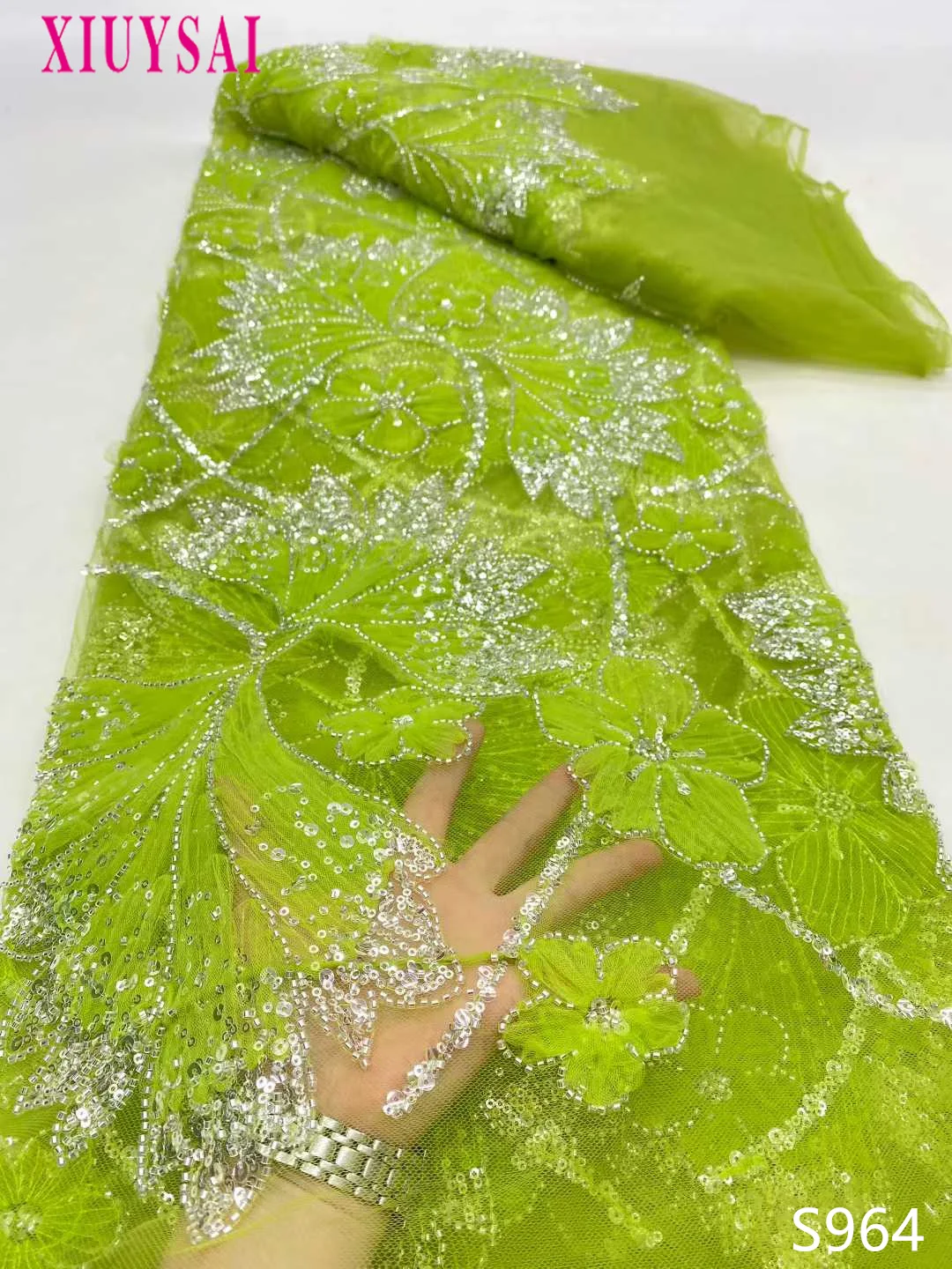 

Французская кружевная ткань ручной работы 2025 года с вышивкой блестками, 3D бусинами, нигерийская свадебная сетка для шитья