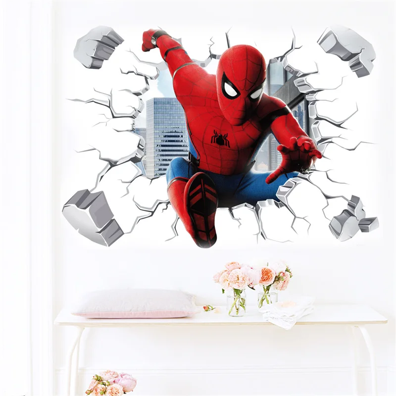 3D Stereoscopic Effect Spider-Man Wall Stickers For Kids Room Marvel Superhero Movie Poster Living Room Bedroom Wall Decoration