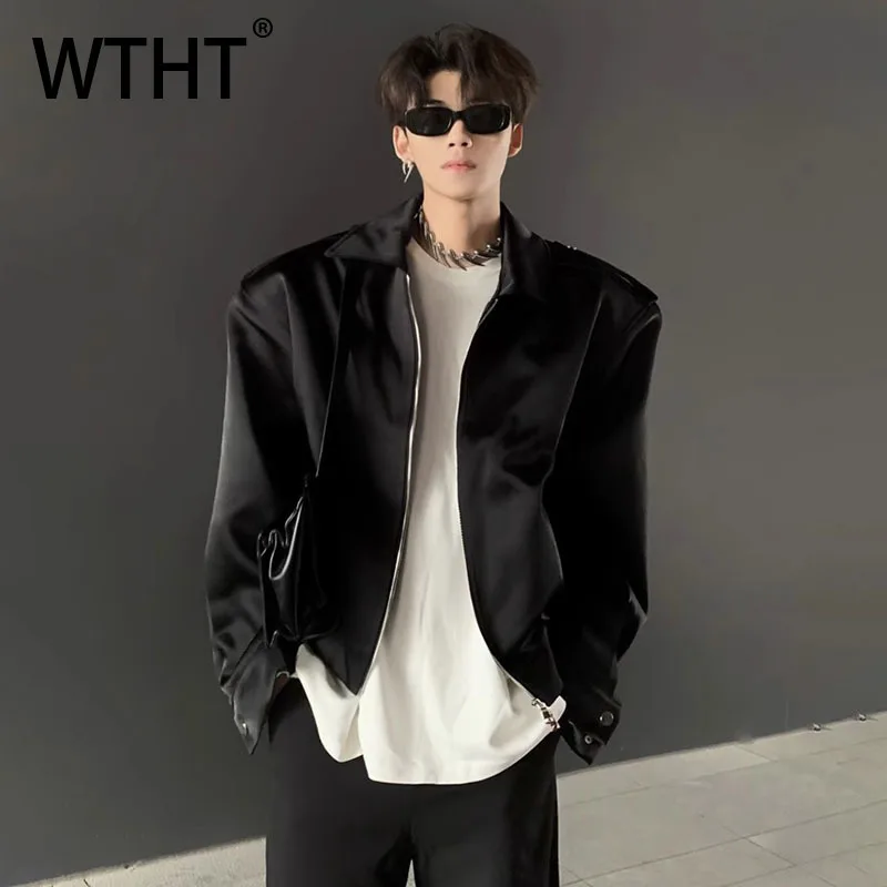 

WTHT Fashion Men’s Solid Color Shoulder Pads High Street Coats Trendy Lapel Long Sleeves Jackets Male 2025 Autumn 2A2239