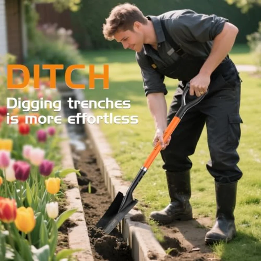 Pelle à poignée en fibre de verre DGrip en acier de 45 pouces pour la transplantation, le drainage et les tâches de creusement, conception de tireur pointu avec Orange