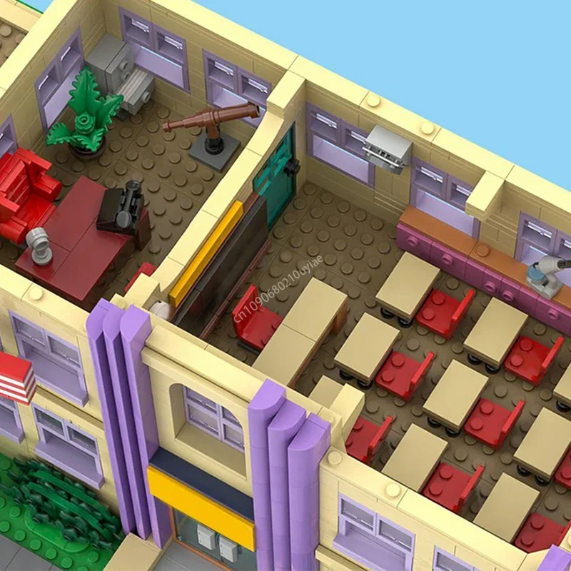 Moc Anime Simpsoned Modulaire Springfield Basisschool Stad Architectuur Bouwsteen Diy Kids Montage Bricks Speelgoed aanwezig