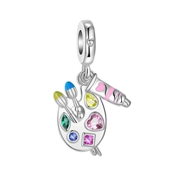 925 Sterling Silver Love Brush Paint Colorful Pendant Charm Fit Original Charms Bracelets Women DIY Jewelry Gift