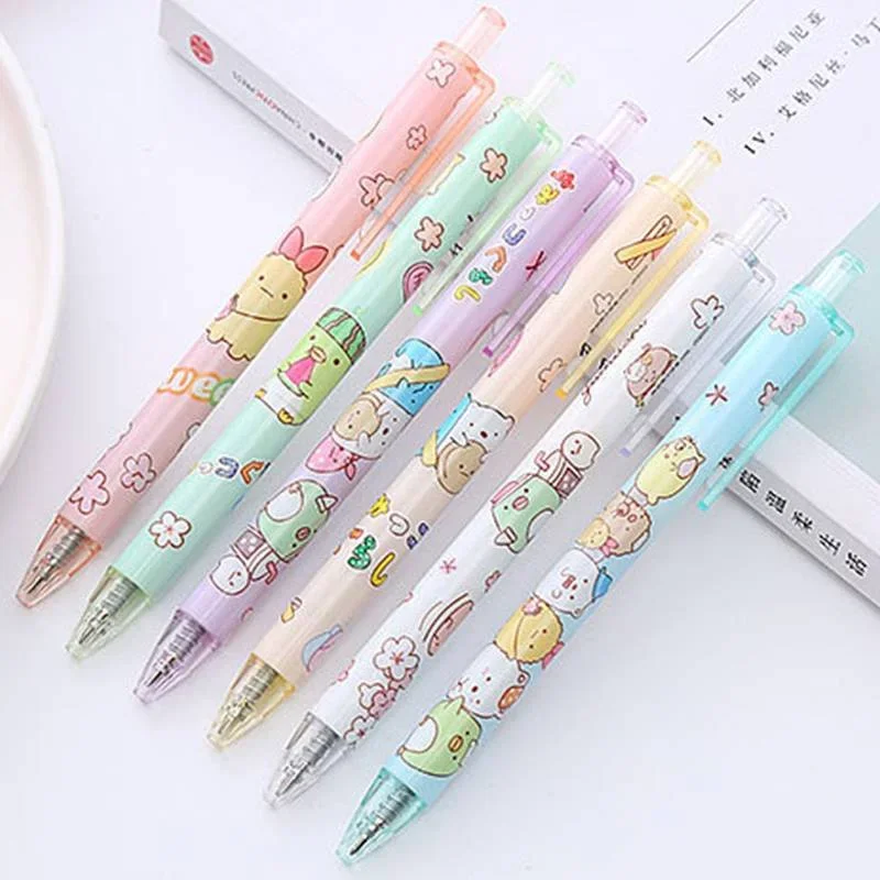 6Pcs San-x SUMIKKO GURASHI Black ink Gel Pen animal Pen for School Writing Cute Neutral Pen Office Supplies kids Stationery gift