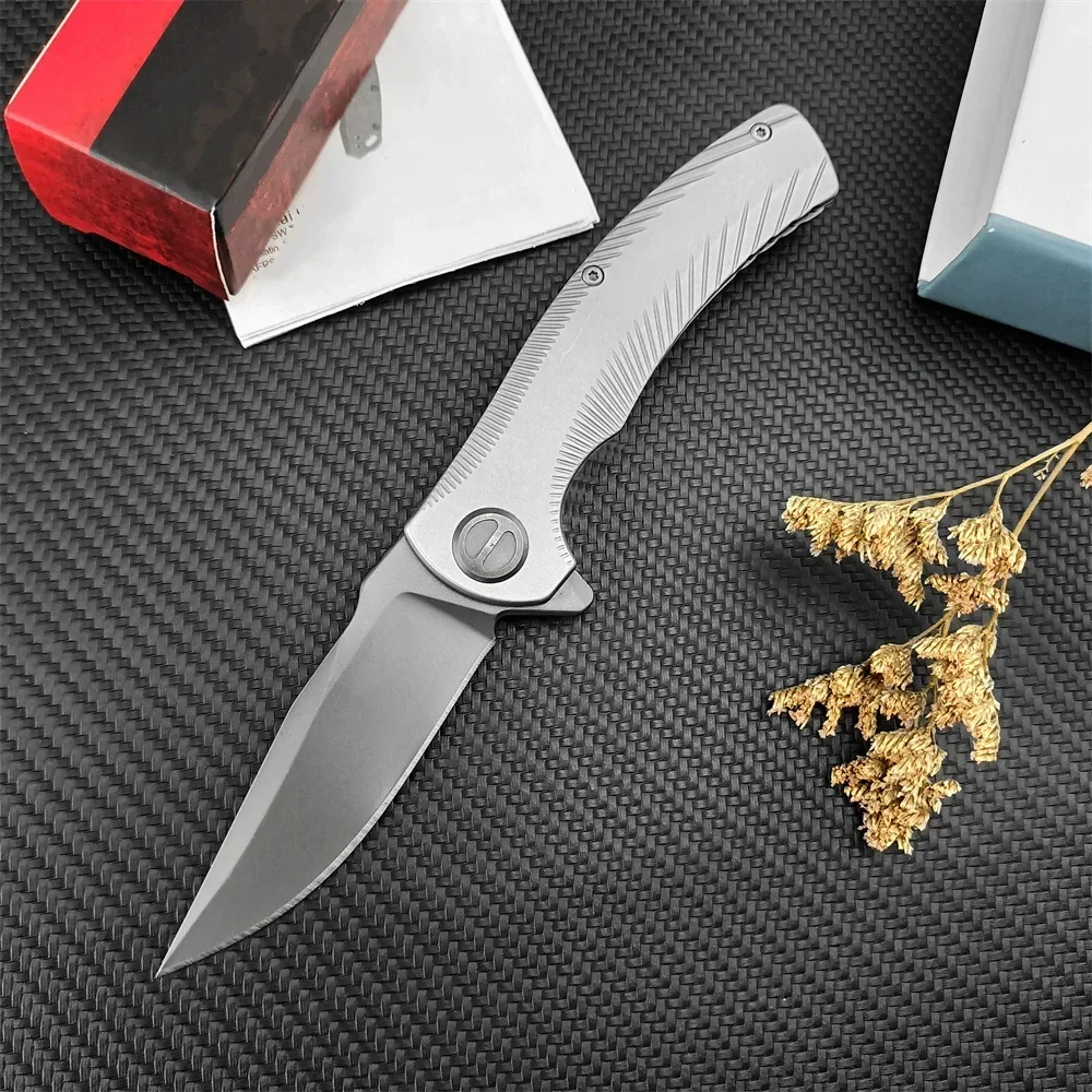 

Milled Stainless KS 3490 Knife Les George Seguin Flipper Folding Knife Gray PVD Blade Outdoor Hunting Hiking Pocket Knife