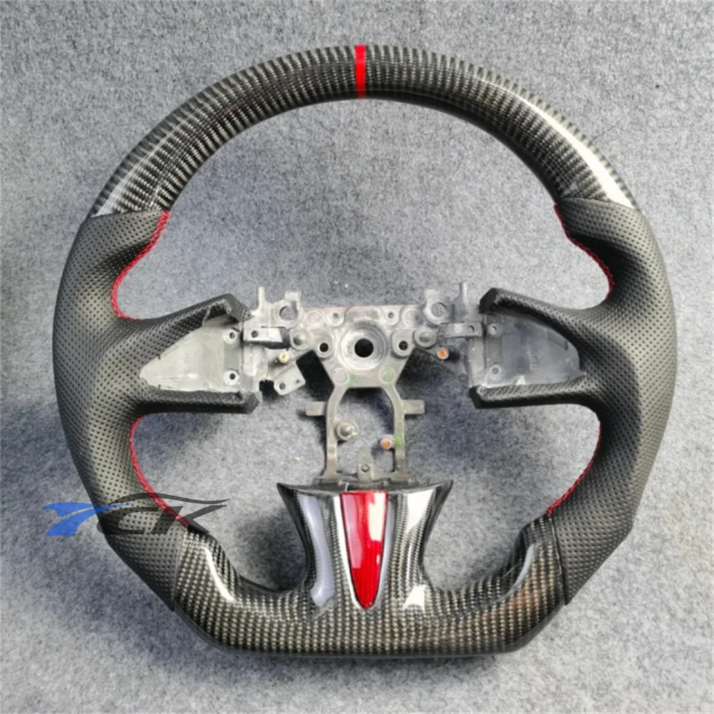 Volante personalizzato a strisce rosse in pelle nera in fibra di carbonio per accessori auto In-finiti Q50 2013 2014 2015 2016 2017