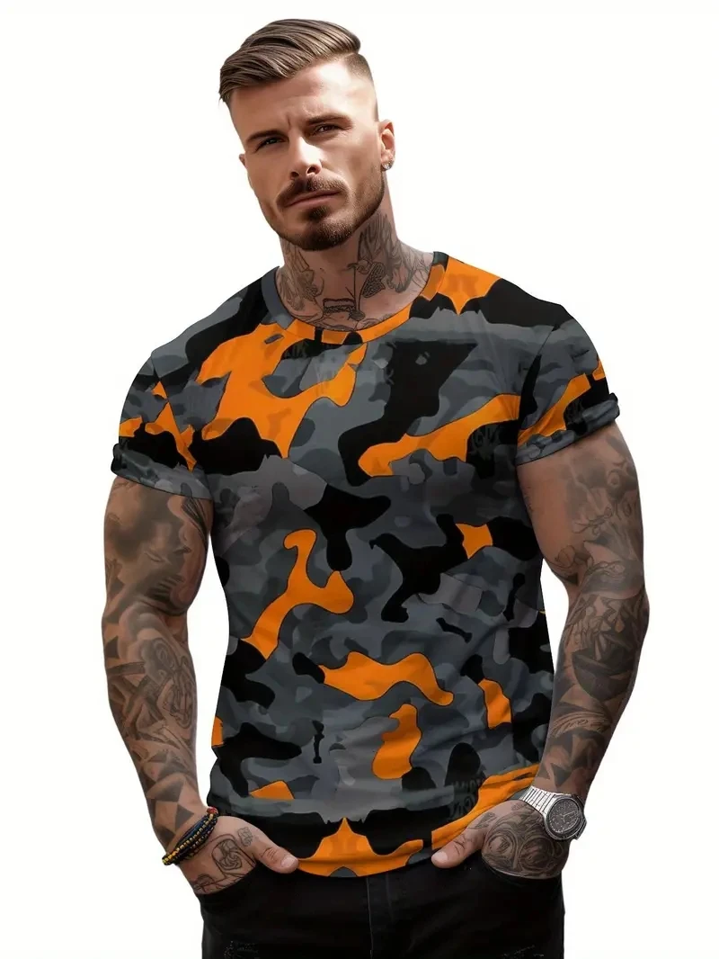 

Мужская футболка больших размеров с 3D камуфляжным принтом и короткими рукавами, свободная и повседневная, мягкая и удобная для занятий спортом на открытом воздухе