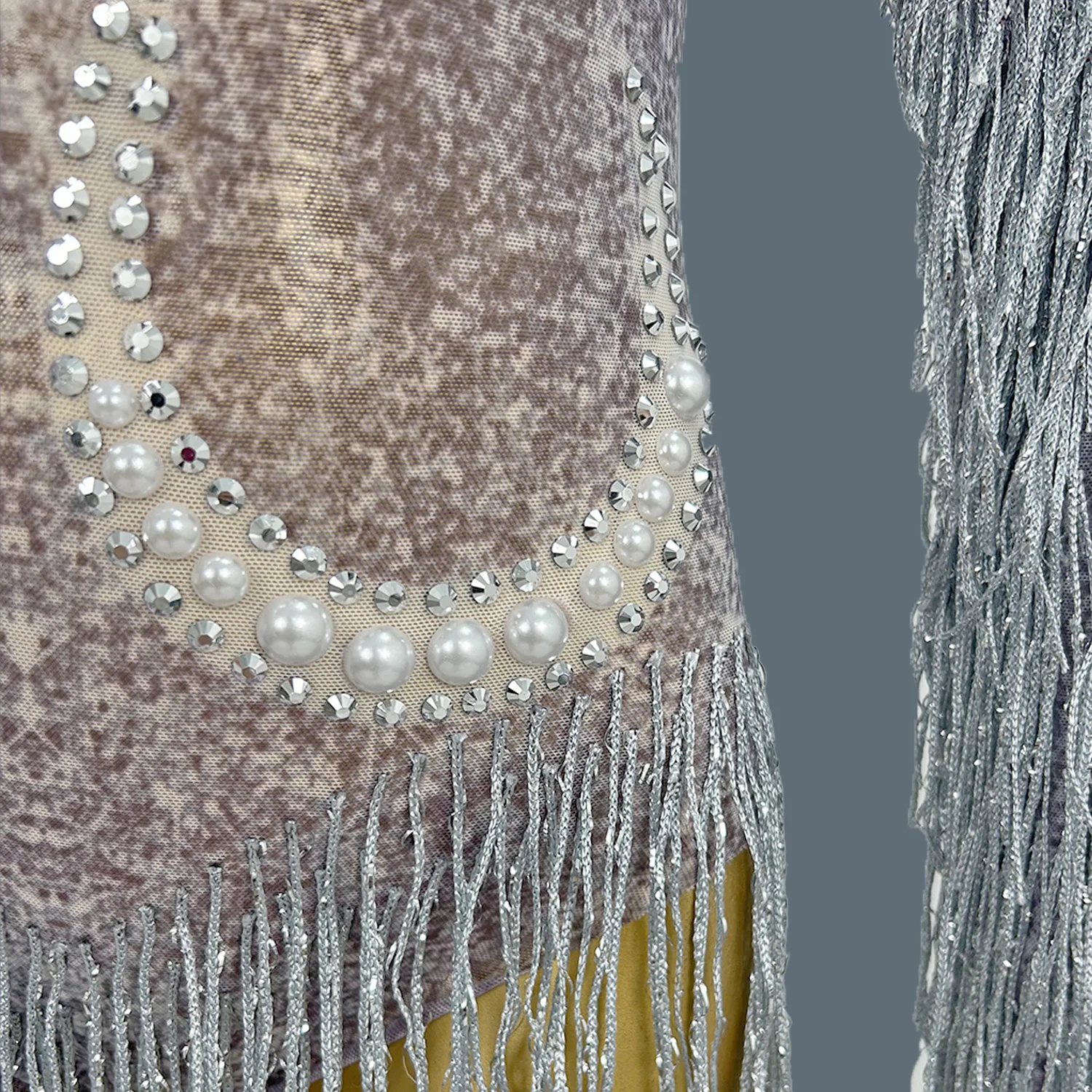 Shining Rhinestones Pearls Tassel Bodysuit Nightclub Sexy Dance Show Costume Evening Party Showgirl Stage Sexy Bodysuit Yanhui