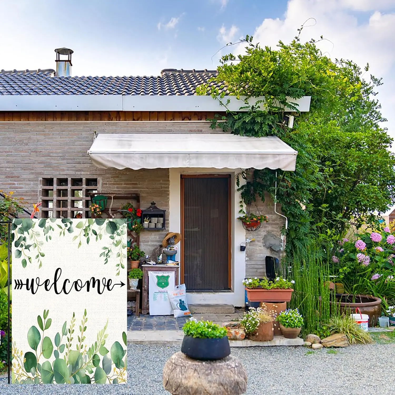 Spring Summer Floral Welcome Garden Flag 12 x 18 Inch Double Sided,Eucalyptus Seasonal Farmhouse Yard Outdoor Flag Seasonal  zzo