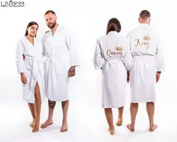 Conjunto de albornoces de algodón gofrado para pareja, batas de baño Mr y Mrs de 2 piezas, bata de baño blanca gofres King Queen de invierno, Kimono Unisex 2023