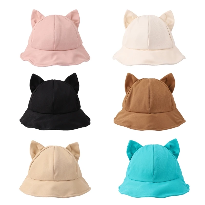 

Fisherman Hat Bucket Hat for Girls Cartoon Kitten Ear Casual Hat for Sports Gym Mountain Camping Hat Outdoor Activity Dropship