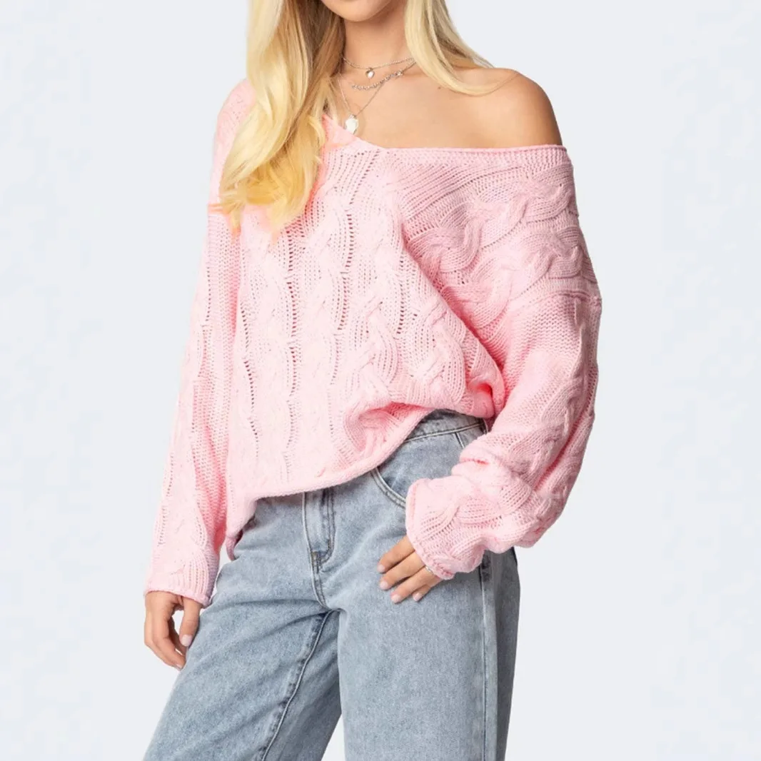 Sweater women's knitting pullover  2025 autumn/winter fashion casual Knitted Top  lazy style V-neck Twists basic