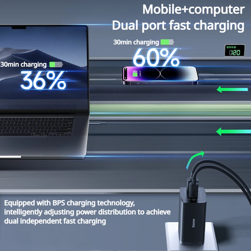 Imagem -03 - Carregador de Carregamento Rápido Carregamento Rápido Inteligente Multi Porta Usb Tipo-c Laptop Macbook Iphone Xiaomi 67w Pd3.0 Baseus-gan3lite