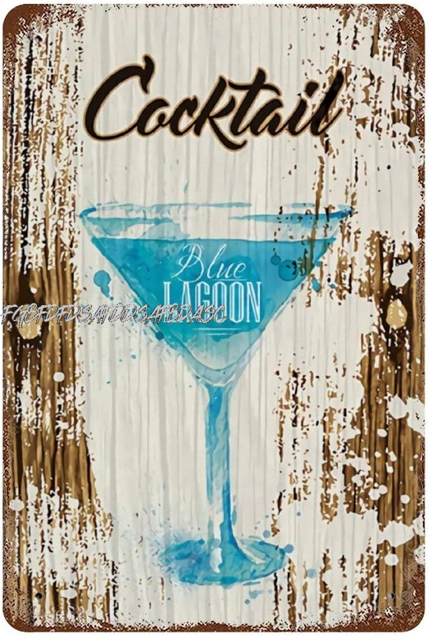 Retro Nostalgic Cocktail Blue LAGOON Metal Tin Sign Home Cofe Bar Wall Decoration Signs Decor 8 inch x 12 inch F ALI ALI sign