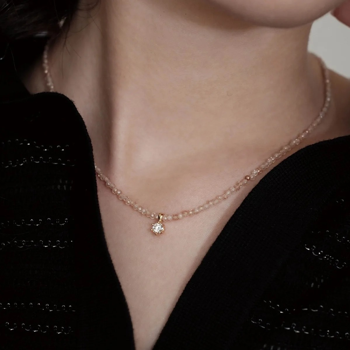 European and American Transparent Resin Bead Adorned with Zircon Necklace Women High End Luxury Social Banquet Jewelry Necklace