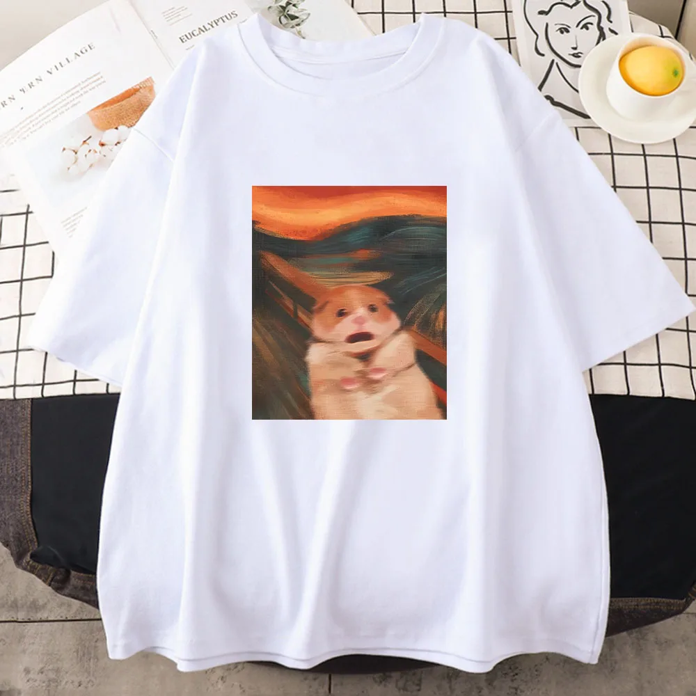 Camisetas con estampado Kawaii de dibujos animados, camiseta gráfica de Meme de hámster, camisetas suaves de algodón de alta calidad, ropa estética informal de verano para niña