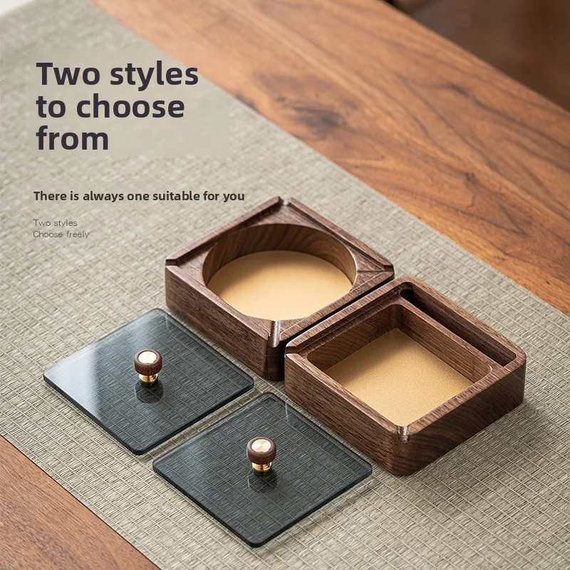 Black walnut ashtray with cover, living room and office double-slot ashtray, stainless steel creative light luxury ashtray