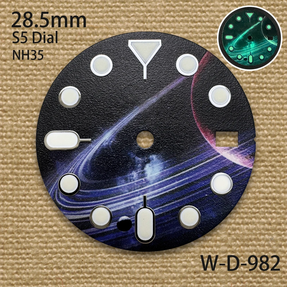 28.5mm 高品質 S5 ロゴ スターライトダイヤル フィット NH35 日本製ムーブメント C3 グリーン夜光時計改造アクセサリー