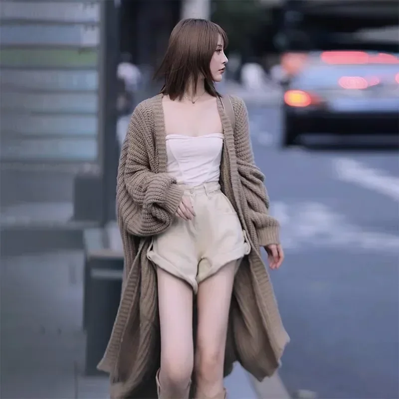 Women Long Cardigan Spring Knitted Loose V-neck Autumn Winter Elegant Sweet Outerwear Ladies Sweater Coat Soft Jacket Y2K 2025