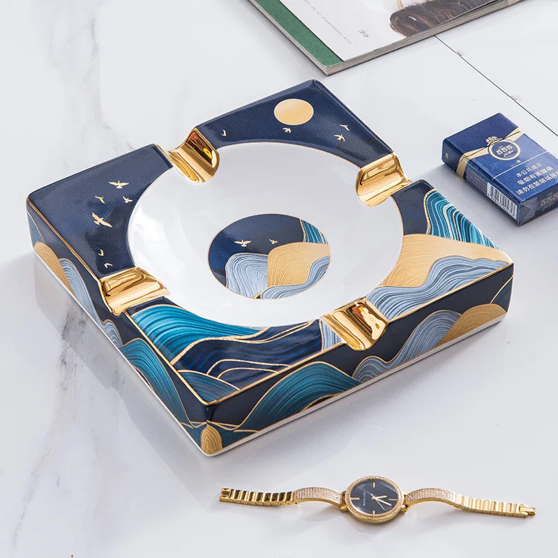 

Fashion Square Cigarette Disc Ceramic Ashtray Nordic Creative Light Luxury Household KTV Cigar Ashtray