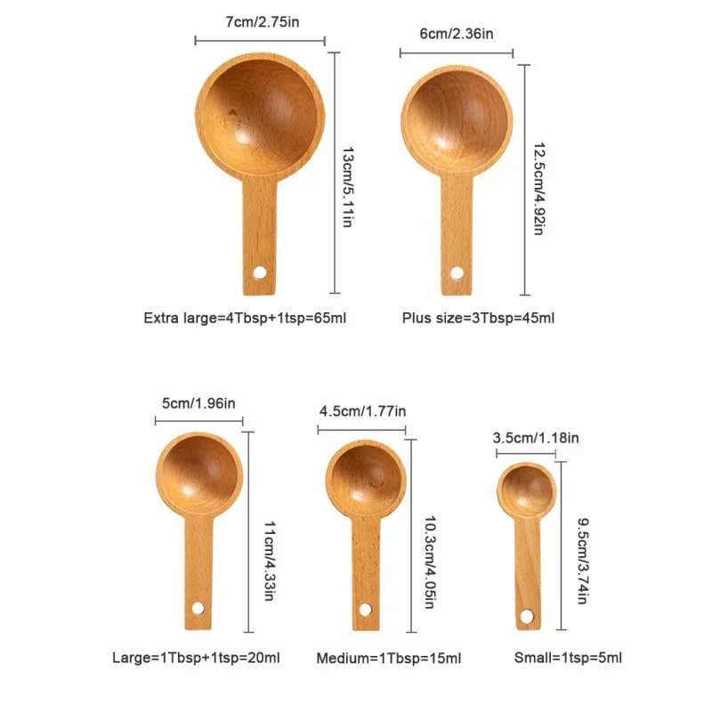 Wooden Measuring Coffee Scoop Coffee Spoon in Beech Wood Tablespoon for Coffee Beans, Ground Beans, Protein Powder, Spices, Tea