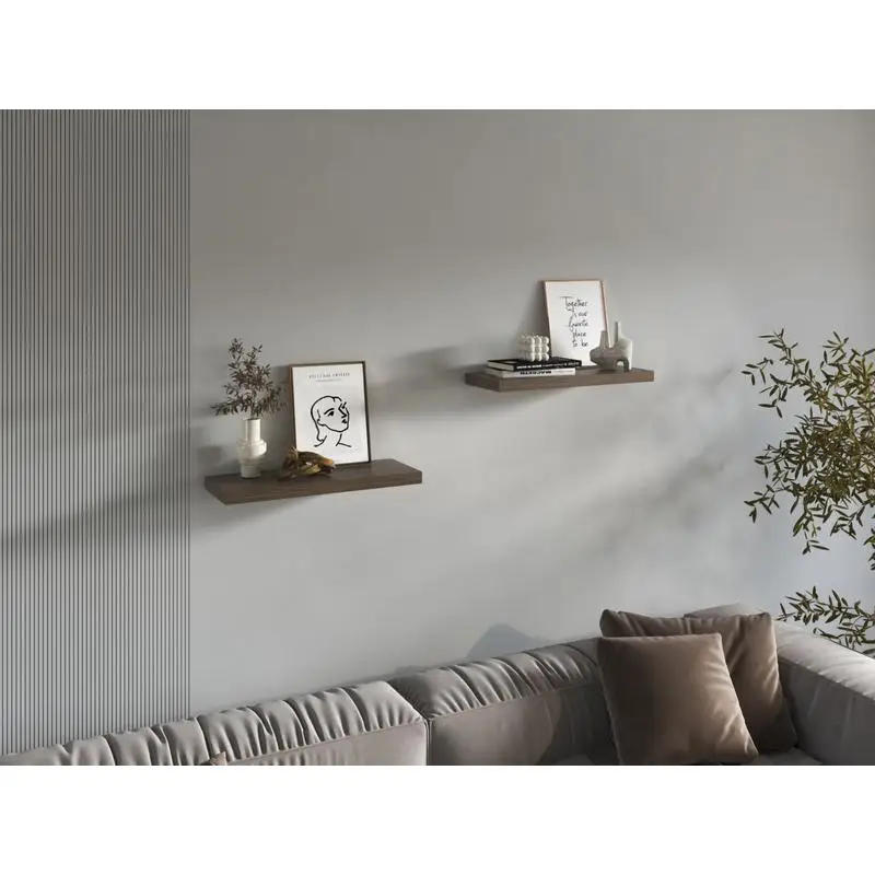 

Dark Brown Floating Shelves, Set of 2, 1.5 Inch Height, Wall-Mounted Storage Solution for Home Decor