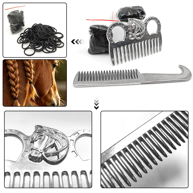 Horse Mane & Tail Grooming Kit with Rubber Band, Tangle-Free Detangling Brush for Horses, Gentle Hair Care view 3