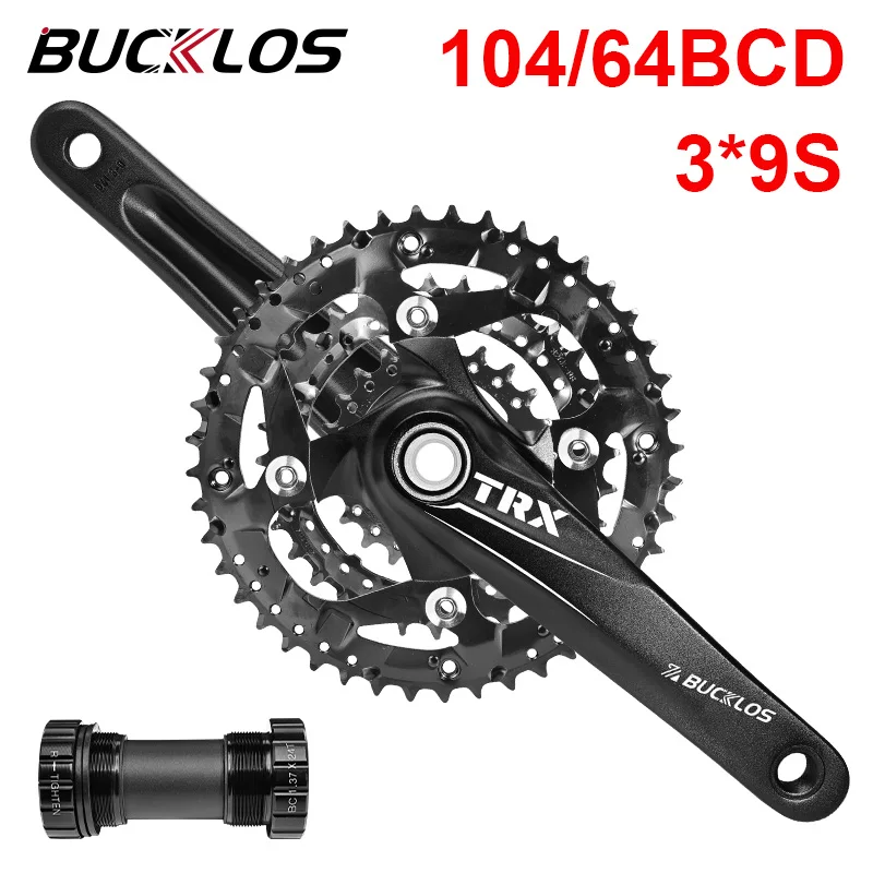 

BUCKLOS Mountain Bike 9S Crankset 104BCD MTB Bicycle Crank Set Aluminum Alloy Crank Steel Chainrings Cycling Crankset with BB